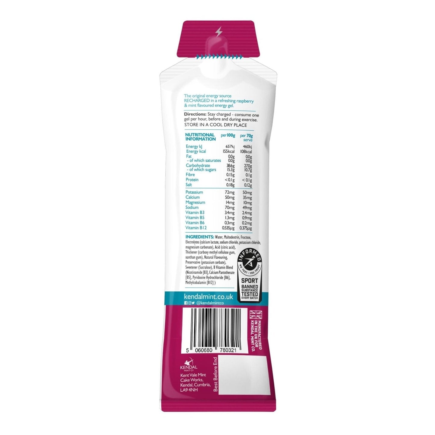 KMC NRG GEL Raspberry & Mint Energy Gel 70g-3