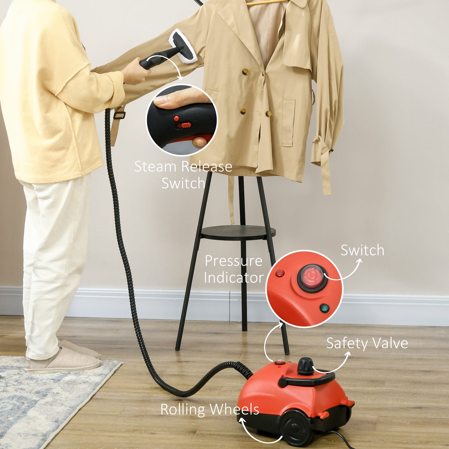 Portable Steam Cleaner for Chemical Free Cleaning, 3.5bar Multi-purpose Steamer w/ 13 Pieces Accessory, Steam Mop for Kitchen by HOMCOM-4