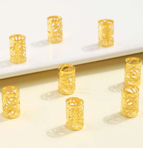 Pack of 10 Pieces Gold Textured Metal Hair Beads-0