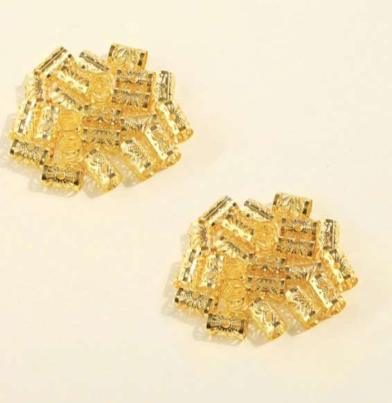 Pack of 10 Pieces Gold Textured Metal Hair Beads-2