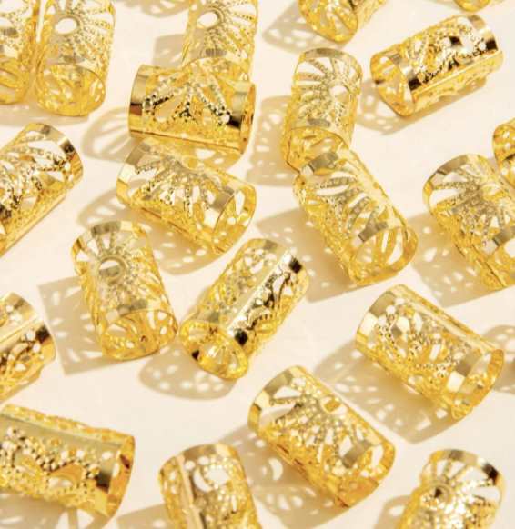 Pack of 10 Pieces Gold Textured Metal Hair Beads-1