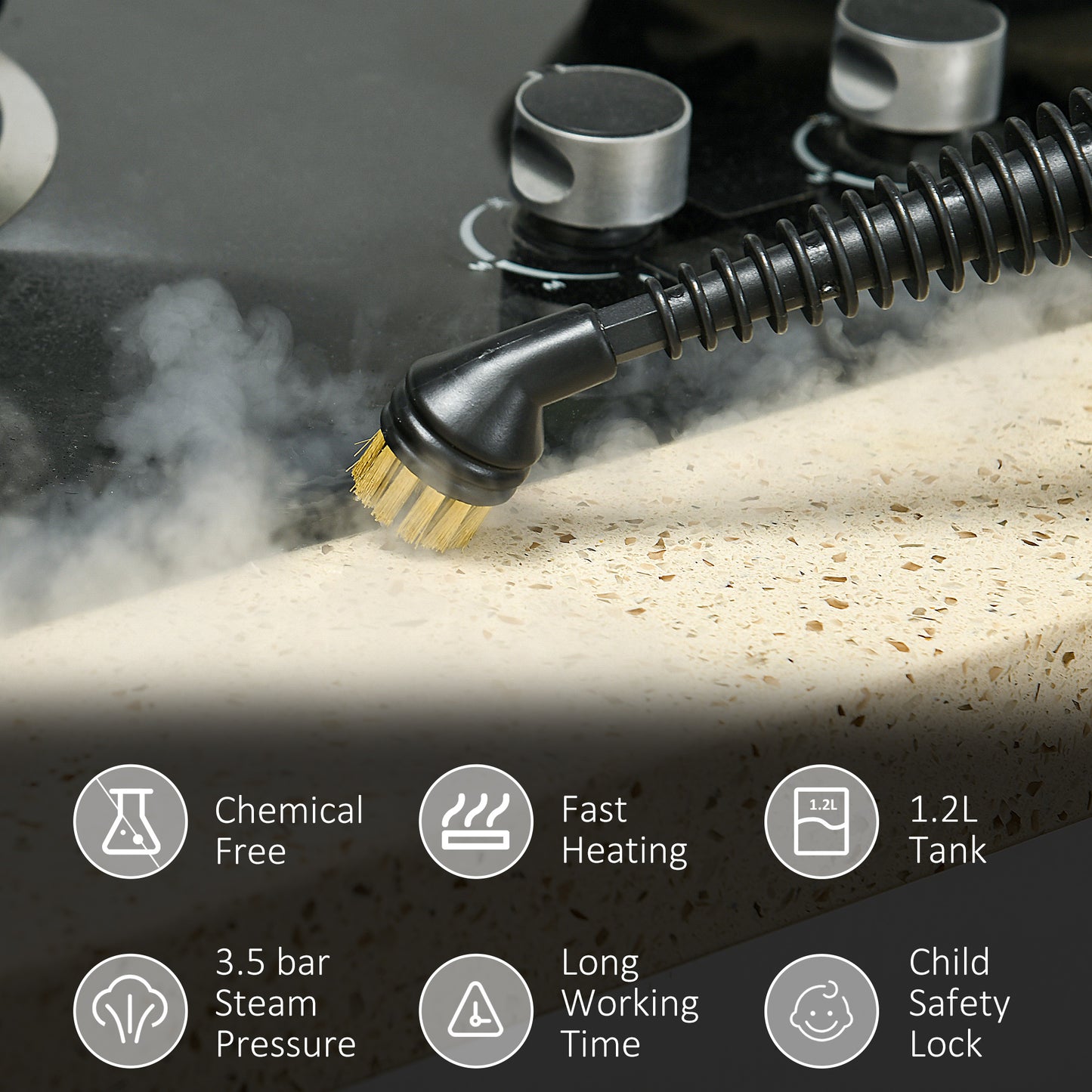 Portable Steam Cleaner for Chemical Free Cleaning, 3.5bar Multi-purpose Steamer w/ 13 Pieces Accessory, Steam Mop for Kitchen by HOMCOM-5