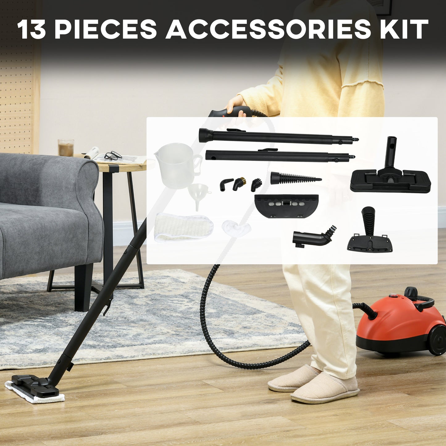 Portable Steam Cleaner for Chemical Free Cleaning, 3.5bar Multi-purpose Steamer w/ 13 Pieces Accessory, Steam Mop for Kitchen by HOMCOM-3