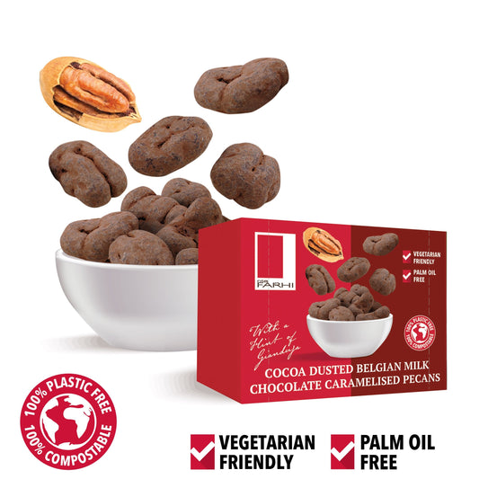 Cocoa Dusted Milk Chocolate Caramelised Pecans with a Hint of Gianduja (Pack of 10 x 55g)-0