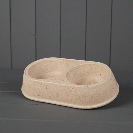 Earthy Small Duo Pet Bowl Made with Chaff (26x15cm)-0